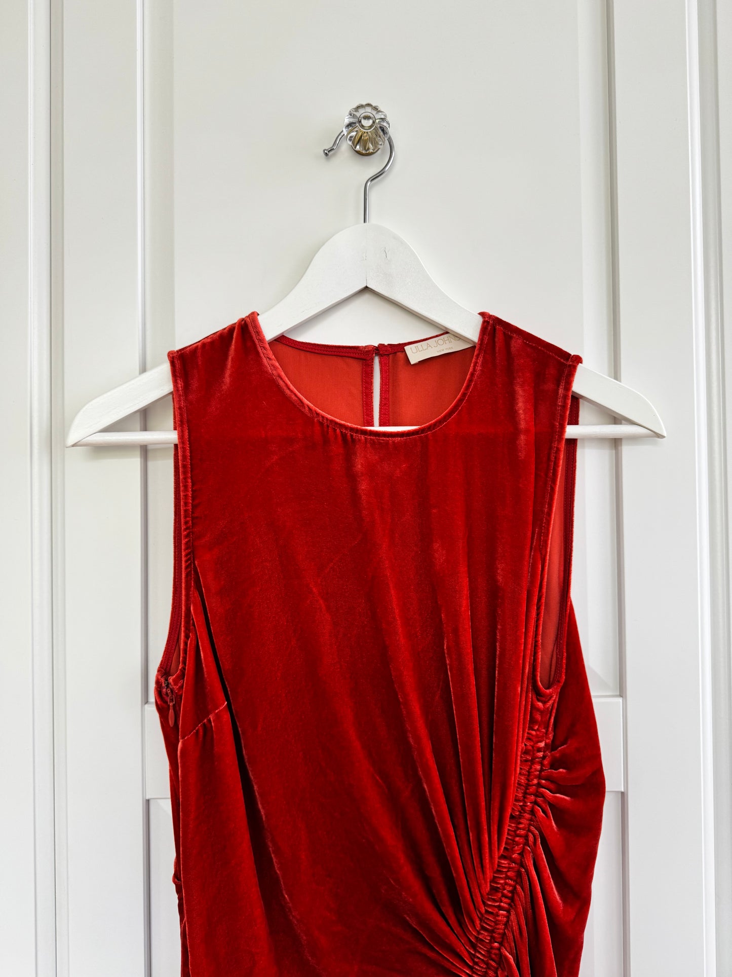Ulla Johnson ‘Cornelia’ side-ruched velvet gown in carnelian