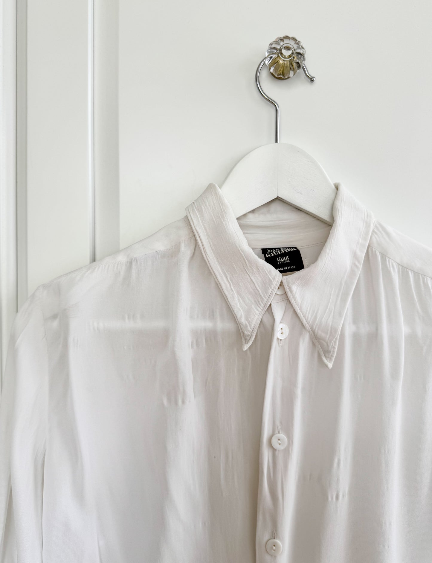Jean Paul Gaultier white open back button-up shirt