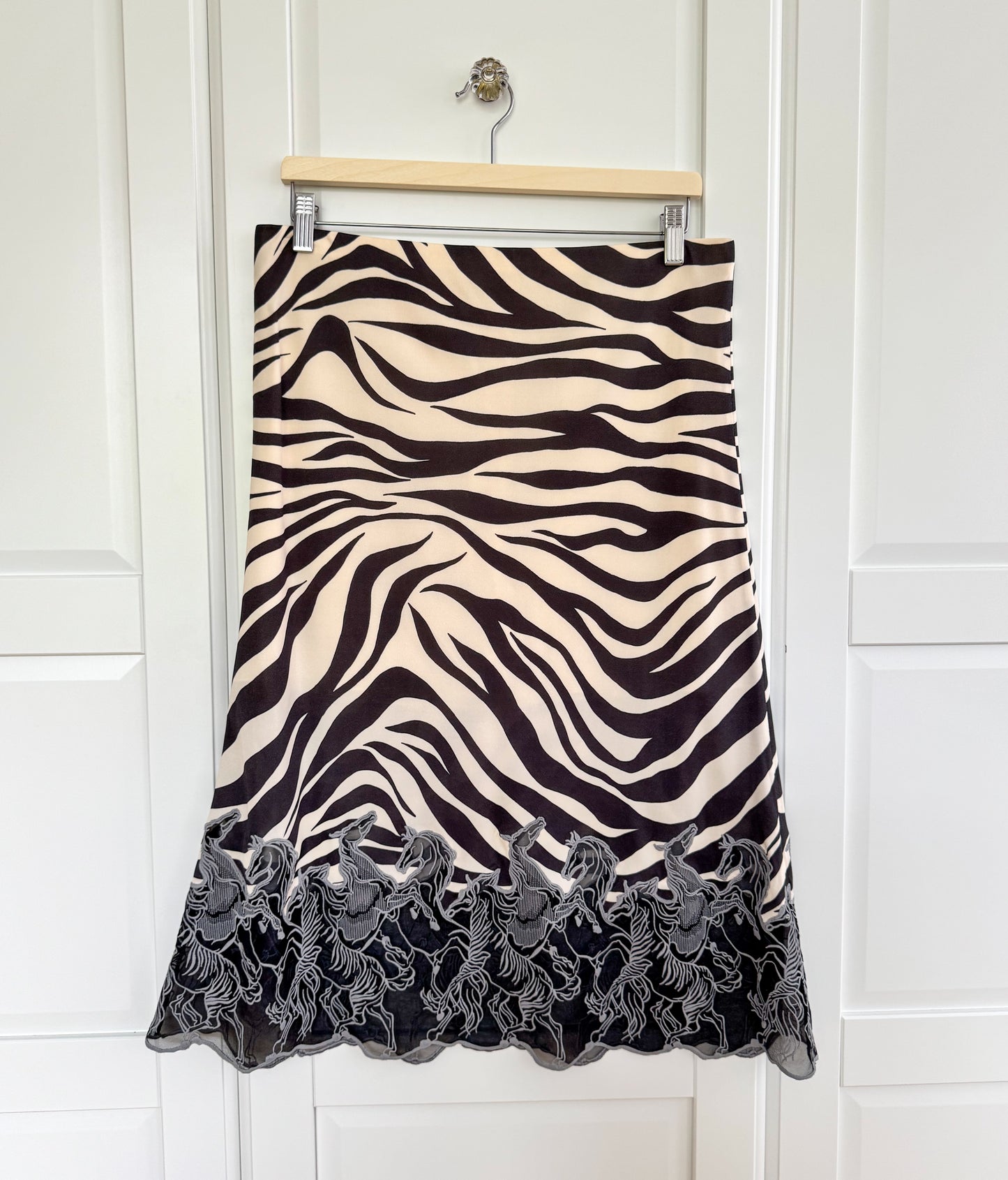 Chloé lace-trimmed zebra print satin midi skirt