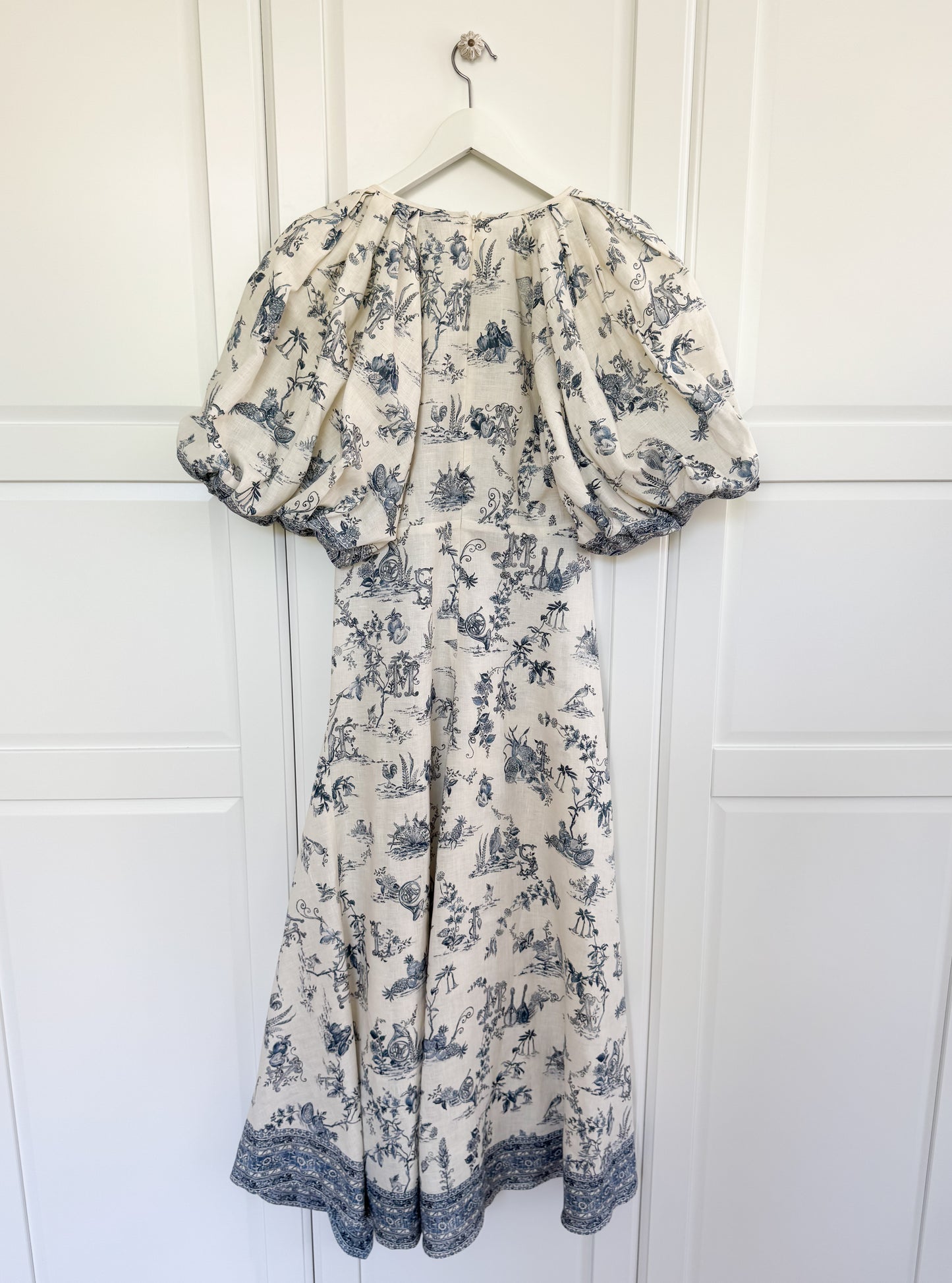 ALÉMAIS 'Casa' floral linen midi dress with puffy sleeves
