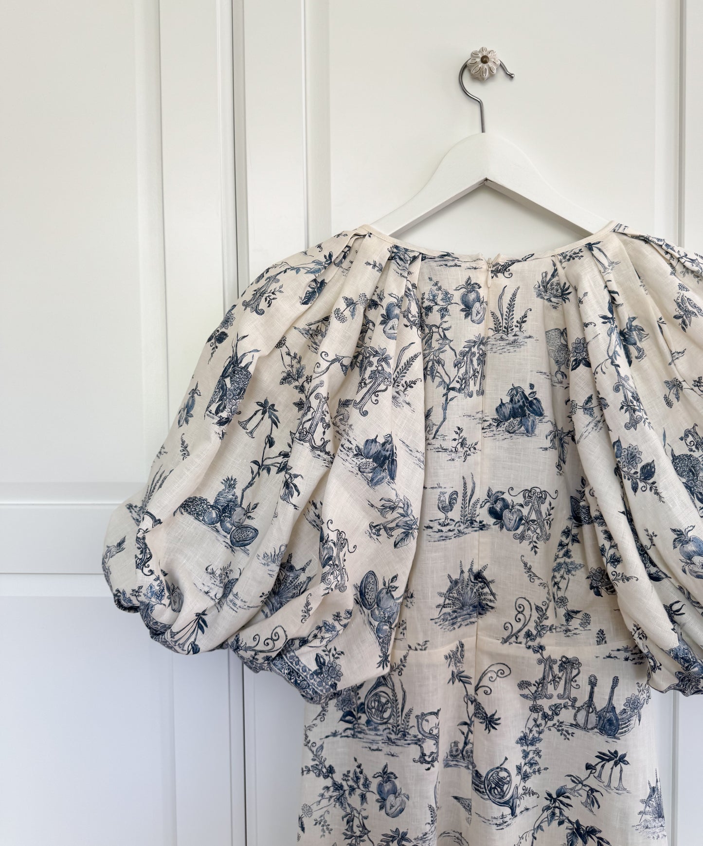 ALÉMAIS 'Casa' floral linen midi dress with puffy sleeves