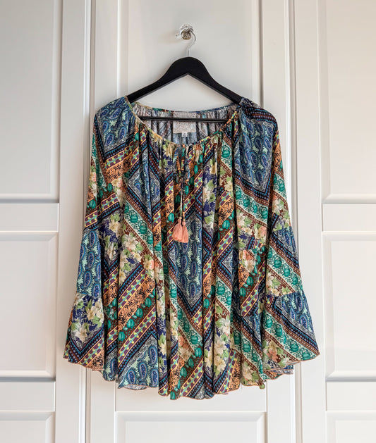 Johnny Was multicolor flared sleeve blouse