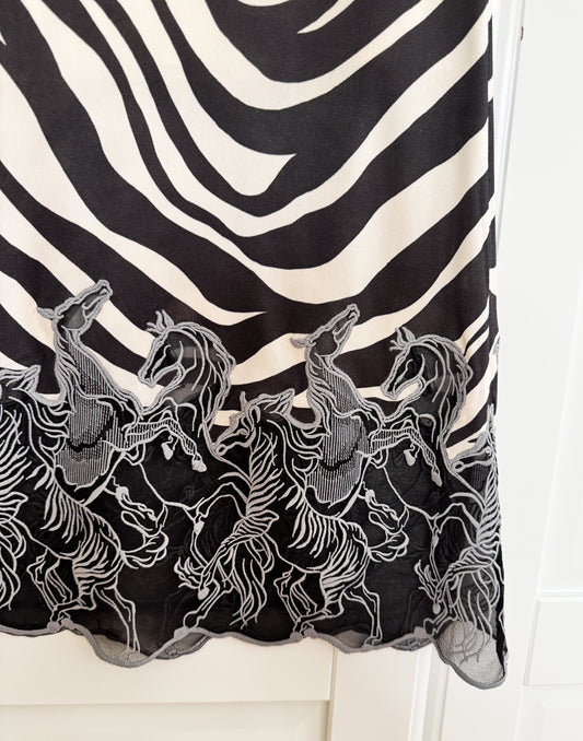 Chloé lace-trimmed zebra print satin midi skirt